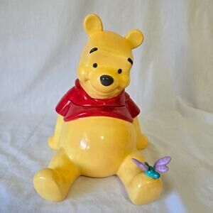 Disney Winnie the Pooh Ceramic Cookie Jar Pooh with Dragonfly 10"